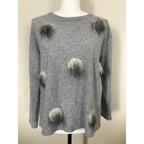 ZARA W & B Collection Long Sleeve Sweater Size Medium Furry Polka Dots Gray - Picture 2 of 7